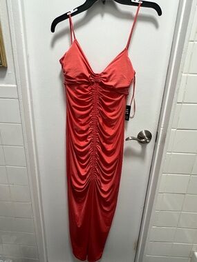 Express Coral Ruched Maxi Dress